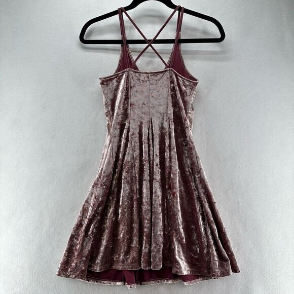 American Eagle Outfitters Dress Sz XS Crushed Velour Skater Mini Sleeveless Pink - Picture 2 of 12
